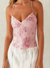 Floral Mesh Halter Top